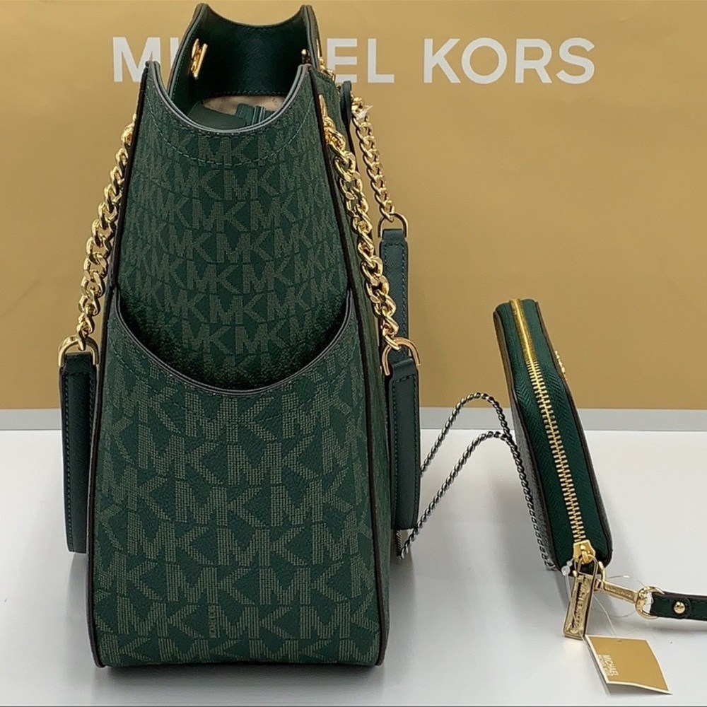 MICHAEL KORS LARGE X CHAIN SHOULDER TOTE & LG FLAT MULTIFUNCTIONAL PHONE CASE - Picture 4 of 16